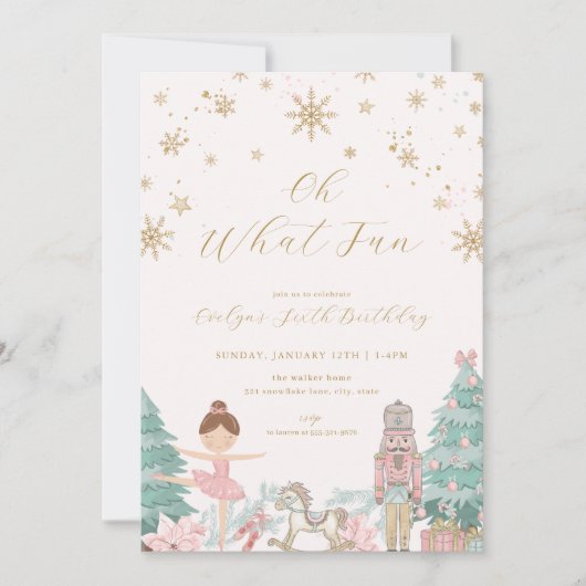 Invitation d'anniversaire Casse-Noisette Rose Oh Q (Devant)