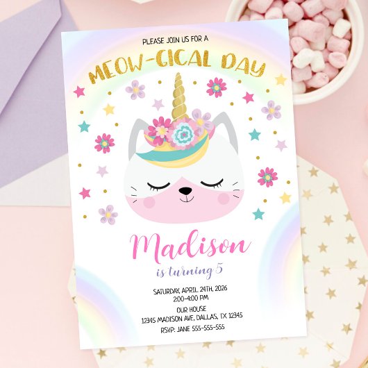 Invitation d'anniversaire Caticorn, Chat Licorne M