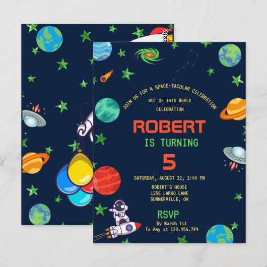 INVITATION D'ANNIVERSAIRE CÉLÉBRATION SPATIALE (Devant / Derrière)