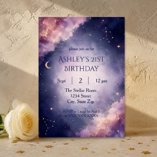 Invitation d'anniversaire céleste 21 ans Étoiles