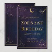 Invitation d'anniversaire céleste 21 ans | Étoiles (Devant / Derrière)