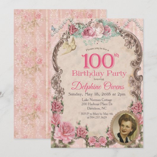 Invitation d'anniversaire centenaire 100e vintage (Devant / Derrière)