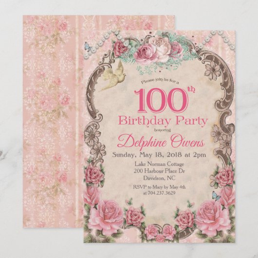 Invitation d'anniversaire centenaire 100e vintage (Devant / Derrière)