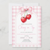 Invitation d'anniversaire Cerise à ruban rose Coqu (Devant)
