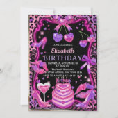 Invitation d'anniversaire Cerise Léopard Rose (Devant)