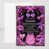 Invitation d'anniversaire Cerise Léopard Rose (Devant / Derrière)