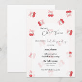 Invitation d'anniversaire Cerises et rubans Cherry (Devant / Derrière)