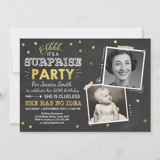 Invitation d'anniversaire Chalkboard Gold (Devant)