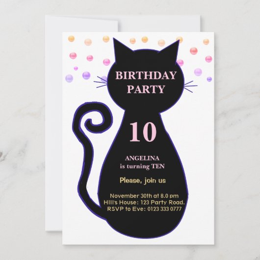 Invitation d'anniversaire Chat & Confettis Multico (Devant)