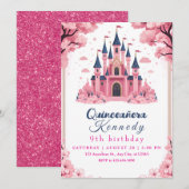 Invitation d'anniversaire Château de Princesse Ros (Devant / Derrière)