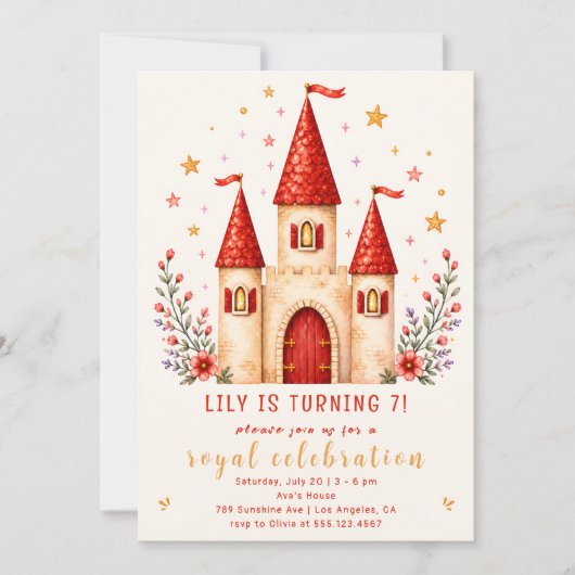 Invitation d'anniversaire Château Princesse (Devant)