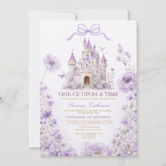 Invitation d'anniversaire Château Princesse Lavand (Devant)