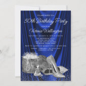 Invitation d'anniversaire chaussure argentée bleue (Devant)