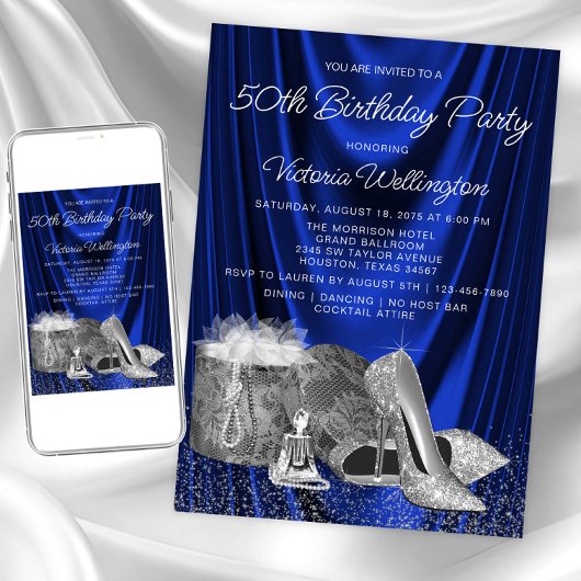 Invitation d'anniversaire chaussure argentée bleue
