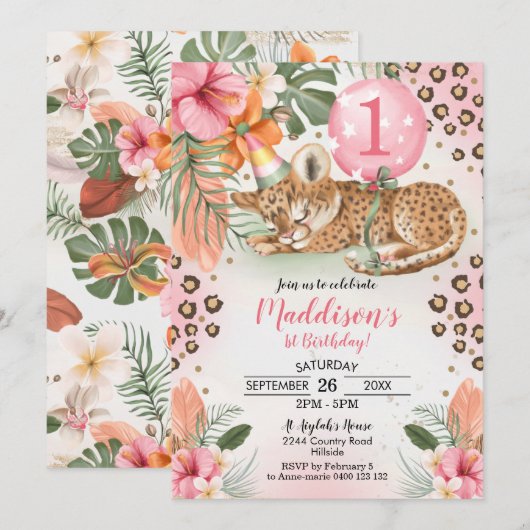 Invitation d'anniversaire Cheetah 1er anniversaire (Devant / Derrière)