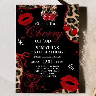 Invitation d'anniversaire Cheetah Coquette Cherry