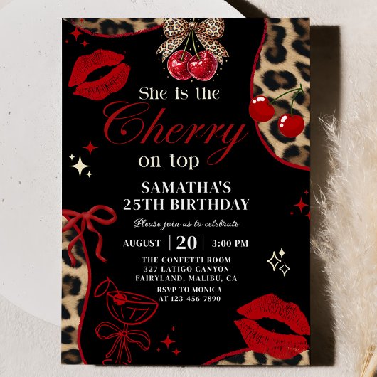 Invitation d'anniversaire Cheetah Coquette Cherry