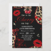 Invitation d'anniversaire Cheetah Coquette Cherry (Devant)