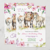 Invitation d'anniversaire Cheval Rose Violet (Devant / Derrière)