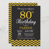 Invitation d'anniversaire Chevron noir et jaune (Devant / Derrière)