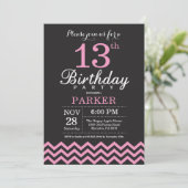 Invitation d'anniversaire Chevron noir et rose (Debout devant)