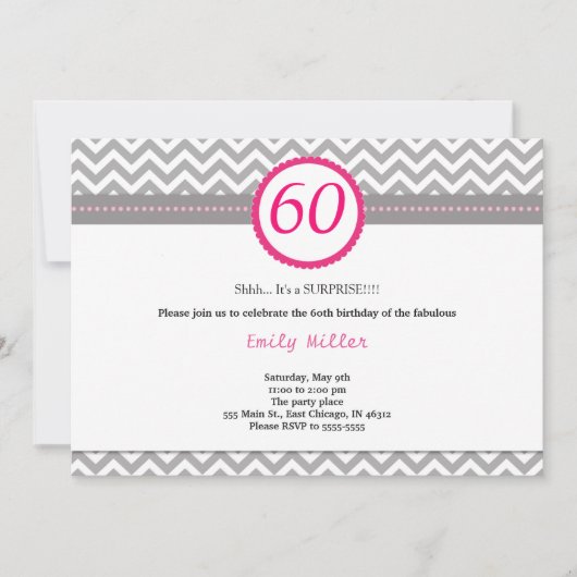 Invitation d'anniversaire Chevron Pink (Devant)