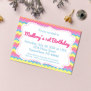 Invitation d'anniversaire Chevron Rainbow