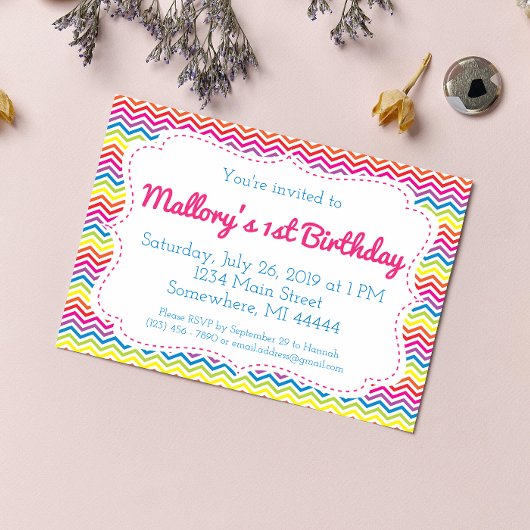 Invitation d'anniversaire Chevron Rainbow