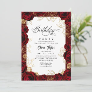 Invitation d'anniversaire chic Bourgogne or rose