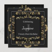 Invitation d'anniversaire chic glamour or (Devant / Derrière)