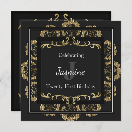 Invitation d'anniversaire chic glamour or (Devant / Derrière)