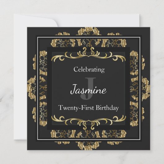 Invitation d'anniversaire chic glamour or (Devant)