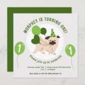Invitation d'anniversaire Chien Et Ballons Verts (Devant / Derrière)
