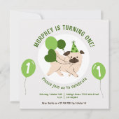 Invitation d'anniversaire Chien Et Ballons Verts (Devant)