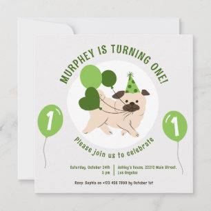 Invitation d'anniversaire Chien Et Ballons Verts