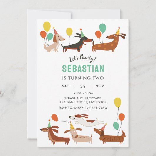 Invitation d'anniversaire Chien Faisons la Fête (Devant)