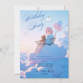 Invitation d'anniversaire Ciel Pastel Mignon