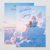 Invitation d'anniversaire Ciel Pastel Mignon (Devant / Derrière)