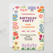 Invitation d'anniversaire cinq ans fille fleur pas (Devant)