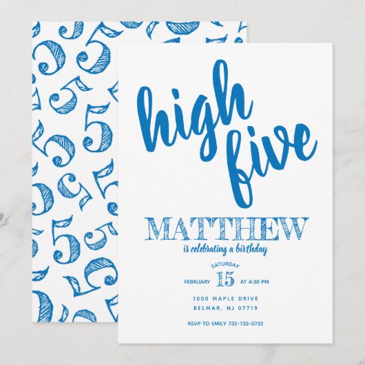 Invitation d'anniversaire cinquième High Five Bleu (Devant / Derrière)