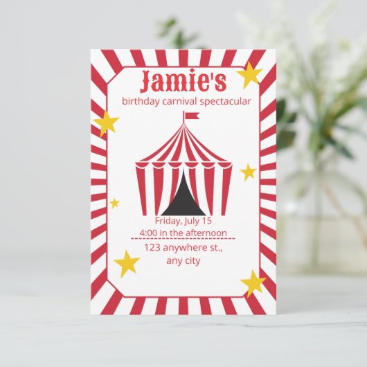 Invitation d'anniversaire Cirque | Tente Rouge de  (Debout devant)