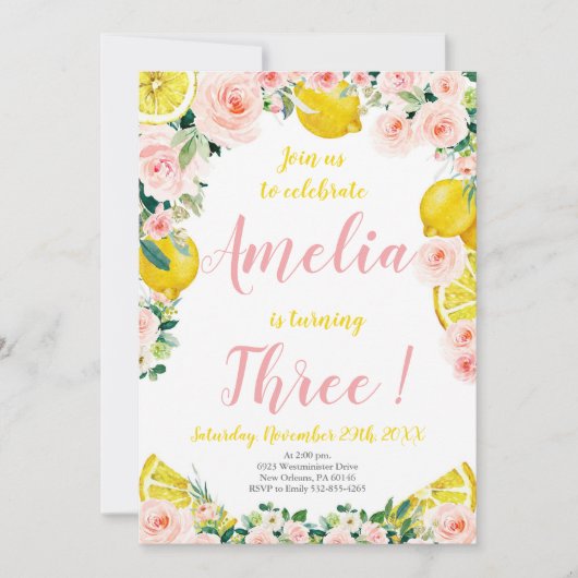 Invitation d'anniversaire citron, 3e anniversaire (Devant)