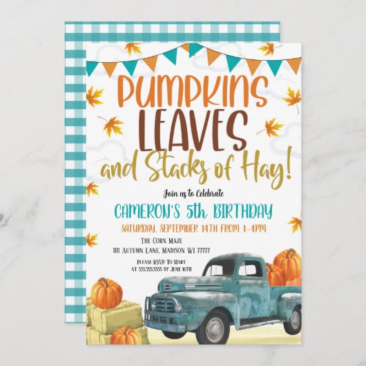 Invitation d'anniversaire citrouille (Devant / Derrière)