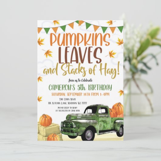 Invitation d'anniversaire citrouille (Debout devant)