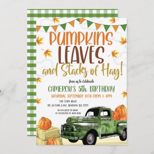 Invitation d'anniversaire citrouille (Devant / Derrière)