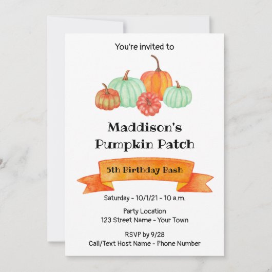 Invitation d'anniversaire citrouille (Devant)