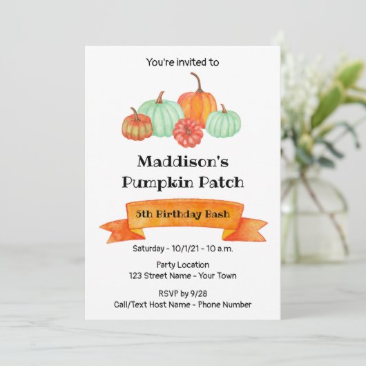 Invitation d'anniversaire citrouille (Debout devant)