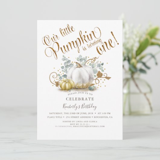 Invitation d'anniversaire citrouille automne autom (Debout devant)