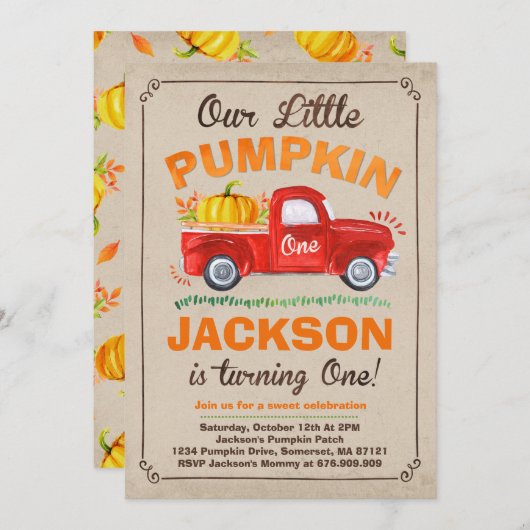 Invitation d'anniversaire Citrouille Citrouille Tr (Devant / Derrière)