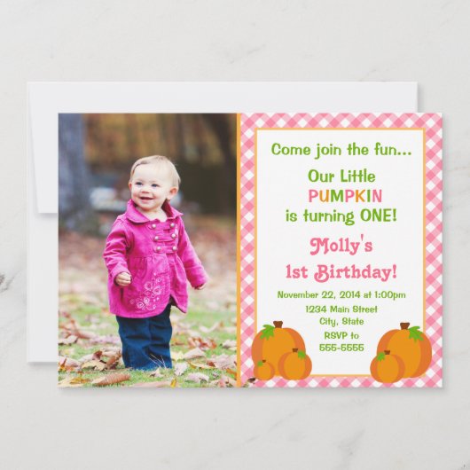 Invitation d'anniversaire Citrouille de fille 5x7 (Devant)